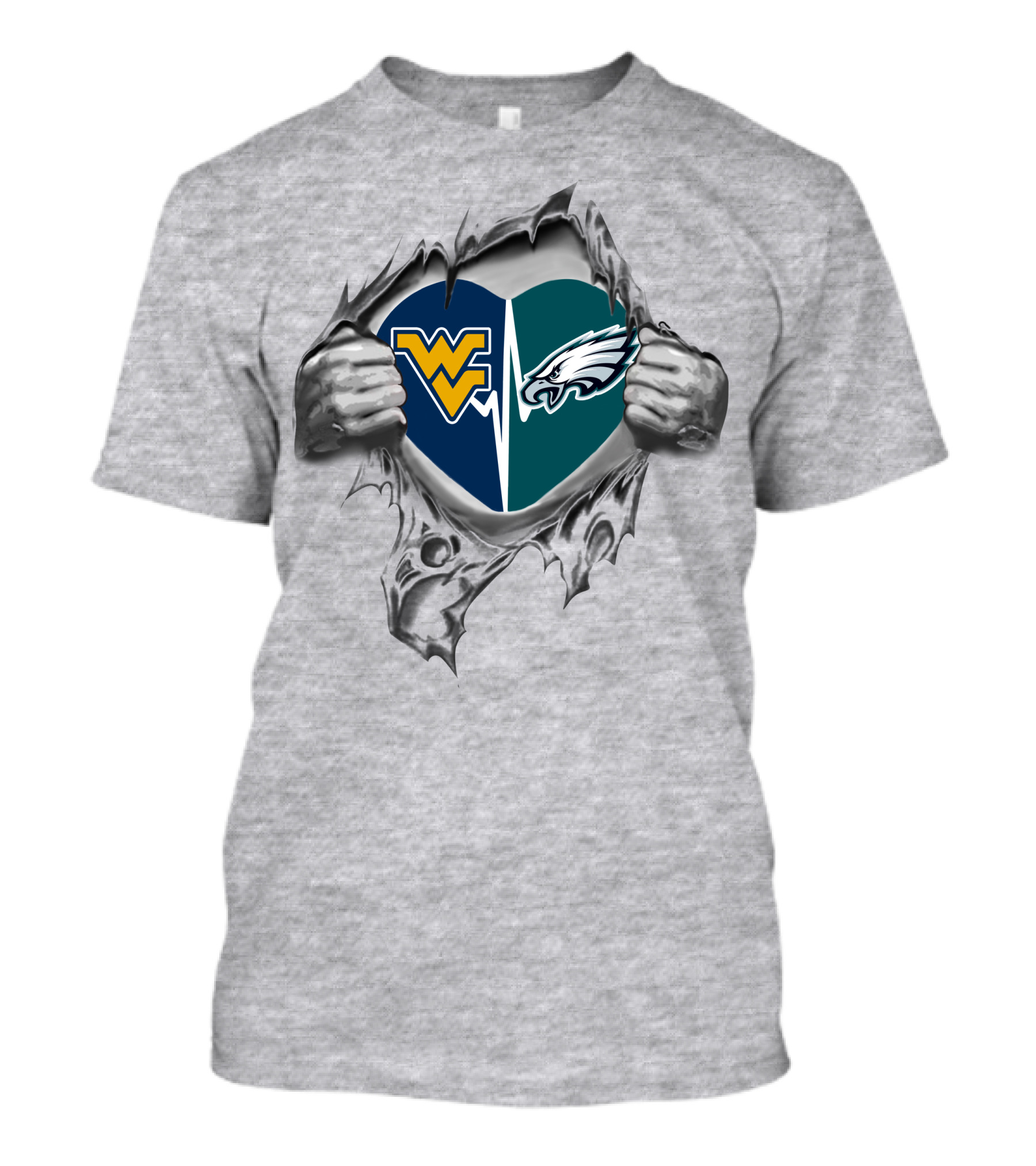 Eagles West Virginia Mountaineers Heart Split T-Shirt