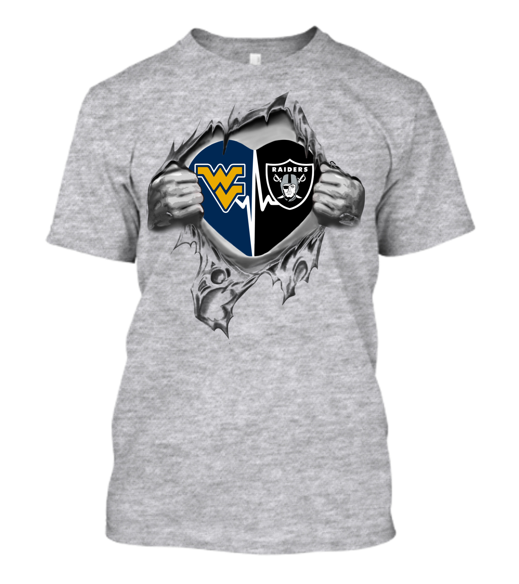 West Virginia Mountaineers 16 Raiders Heart T-Shirt