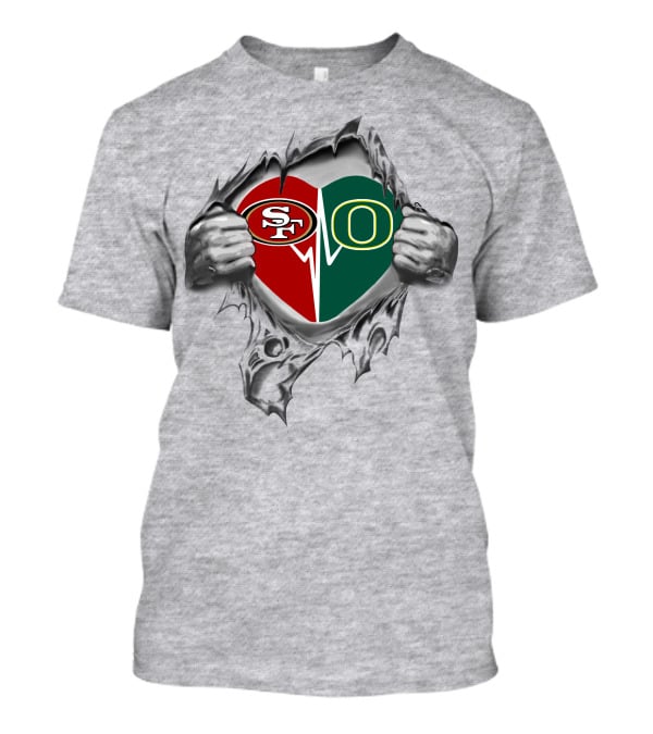 49ers Ducks Heart Design Featuring Iconic Logos T-Shirt