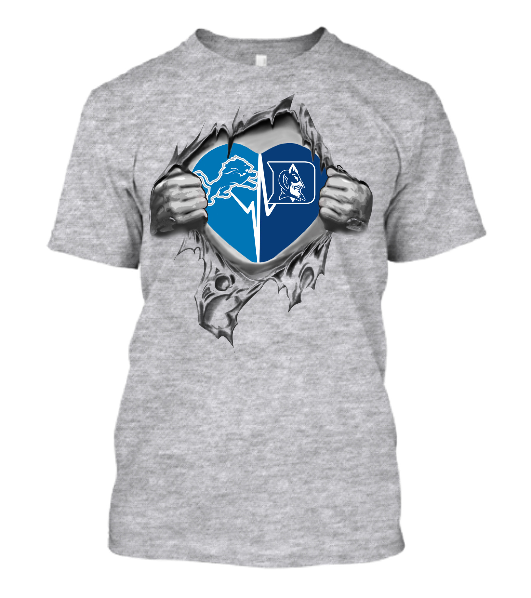 Lions Duke Heart Detroit And Duke Blue Devils Fan Pride T-Shirt