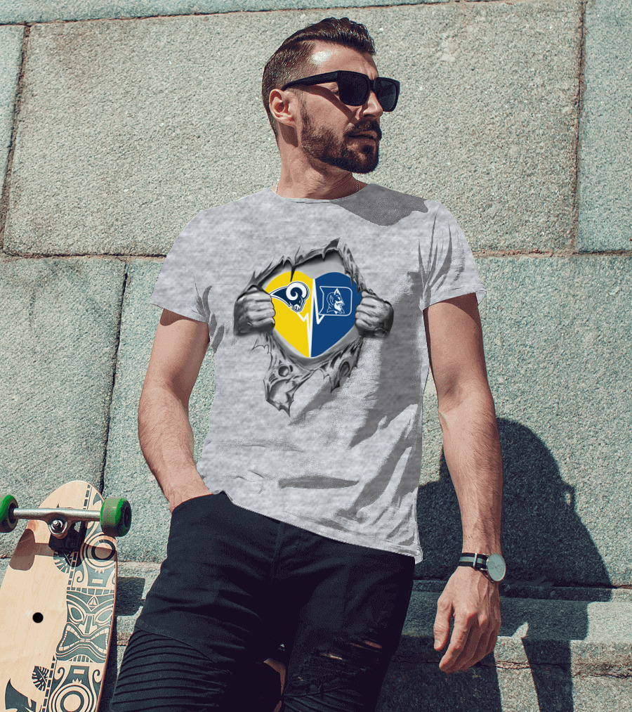 Rams And Duke Blue Devils Heart Torn Open Reveal T-Shirt