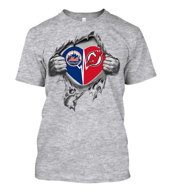 Mets New Jersey Devils Heart Logo Torn Fabric T-Shirt