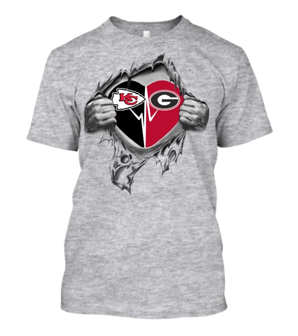Chiefs Bulldogs Heart Revealed With Kansas City Chiefs Logo And Georgia Bulldogs T-Shirt