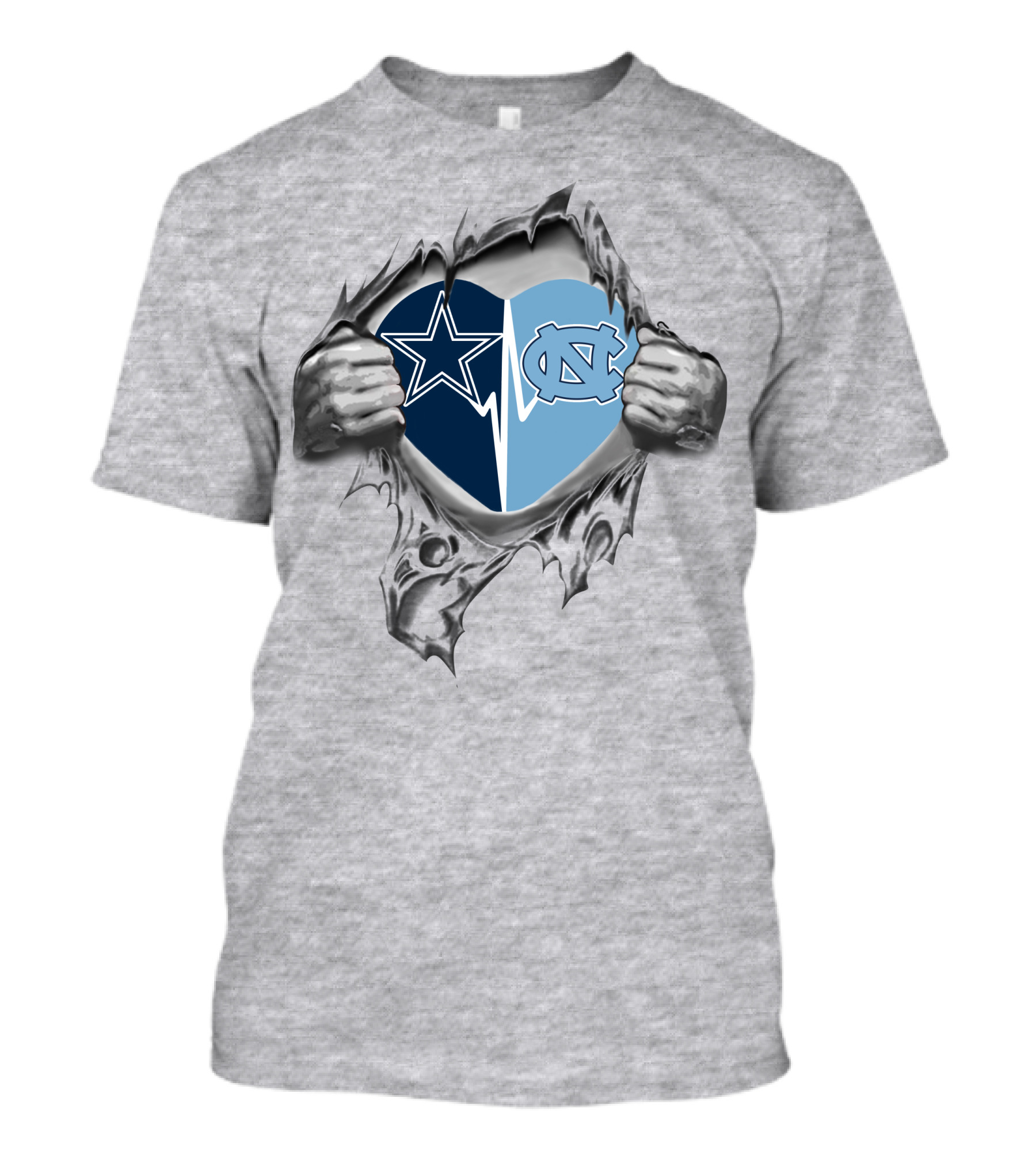 Cowboys Tar Heels Heart In My Chest With Iconic Dallas And Unc Logos T-Shirt