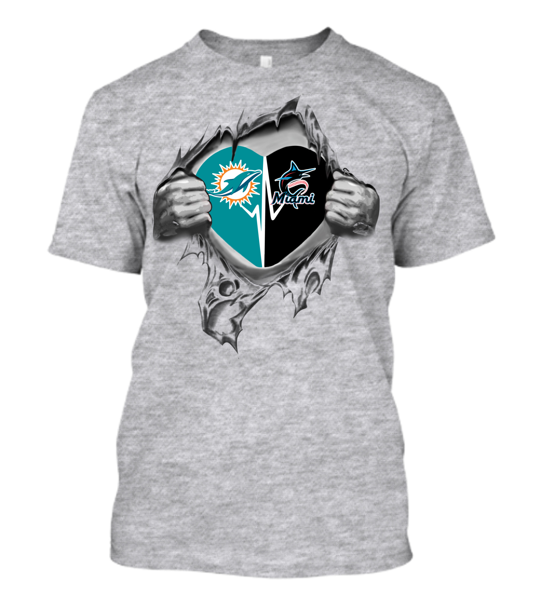 Miami Dolphins Marlins Heart Torn Reveal T-Shirt