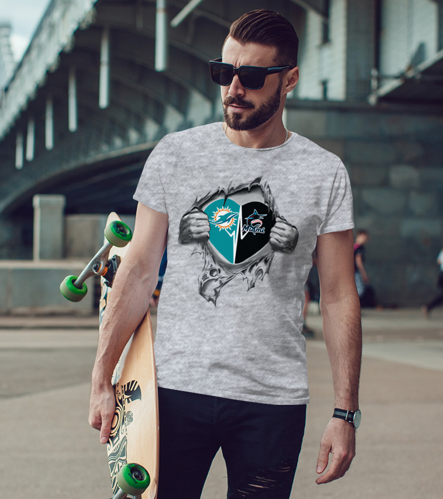 Miami Dolphins Marlins Heart Torn Reveal T-Shirt