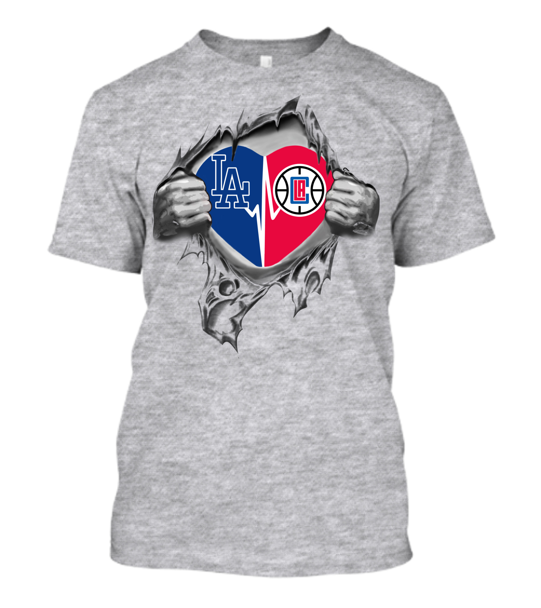 Dodgers Clippers La Heart Logos In Torn T-Shirt