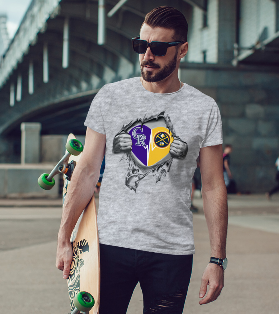 Rockies Nuggets Heart Logo With Torn Hands T-Shirt