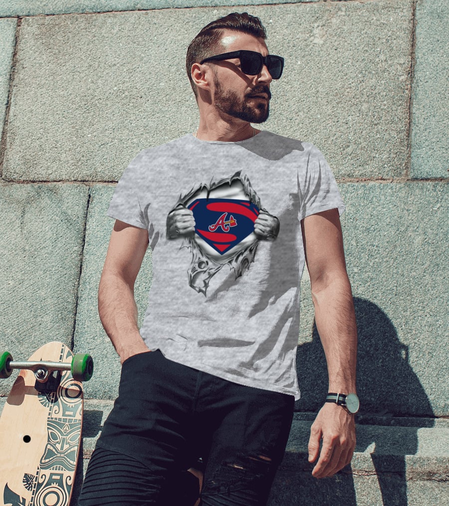 Braves Superman Logo Emblem With Ripped Costume T-Shirt