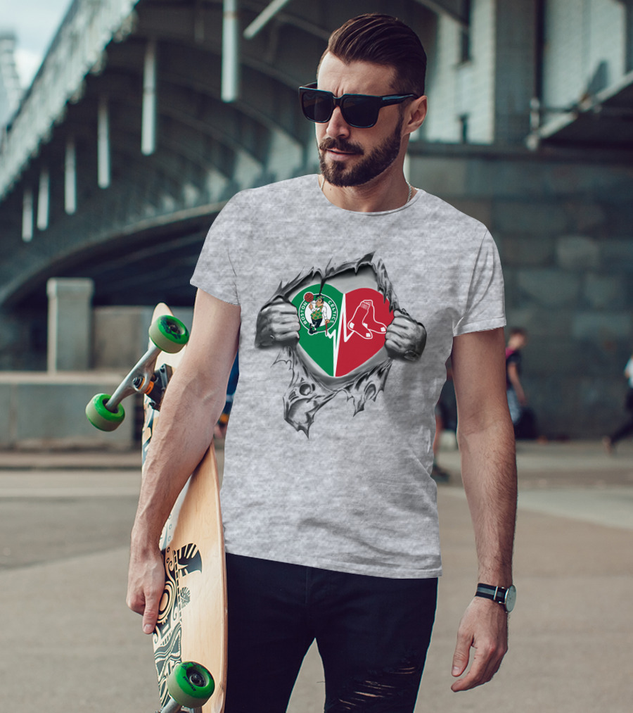 Boston Celtics Red Sox Heartbeat Fan Passion T-Shirt