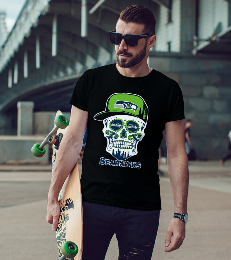 Seattle Seahawks Skull With Hat T-Shirt