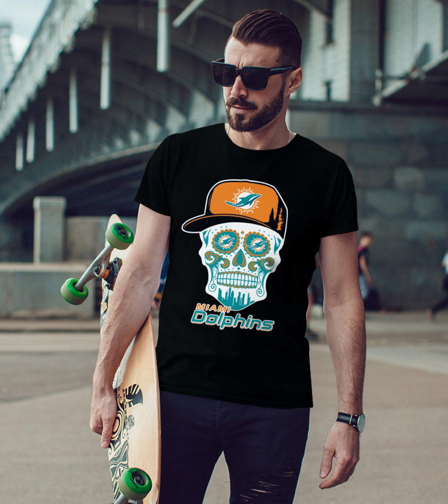 Miami Dolphins Skull With Hat T-Shirt
