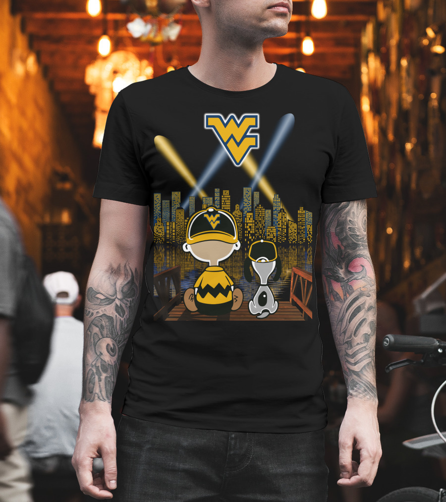 Wv Mountaineers City By Night Charlie Snoopy Skyline Lights T-Shirt
