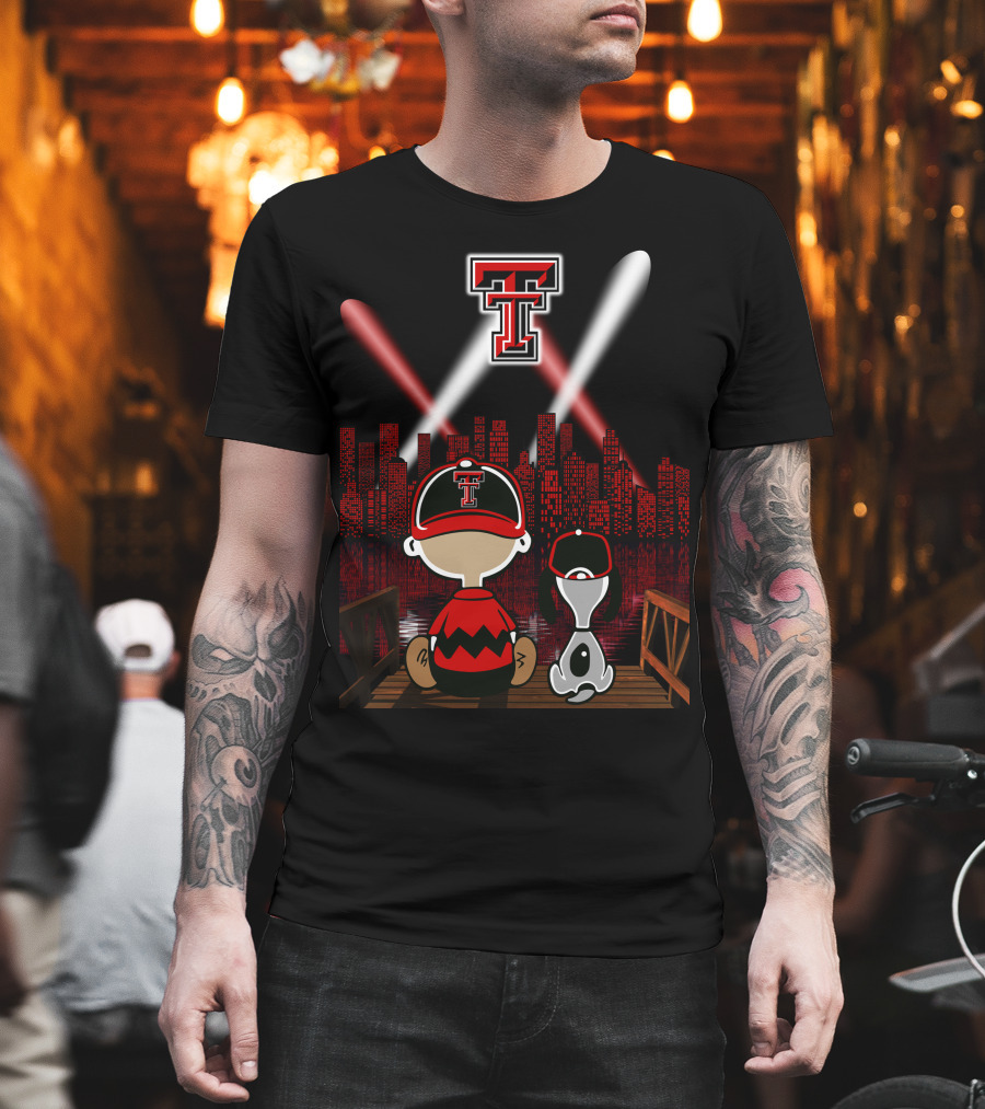 Texas Tech Red Raiders Cityscape Night Adventure With Iconic Characters T-Shirt