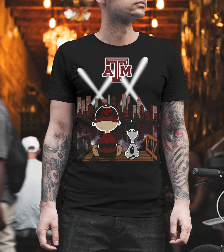 Atm Aggies City Lights With Peanuts Character At Night T-Shirt
