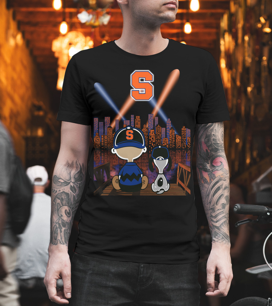 Syracuse Orange City Night Skyline With Baseball Cap And Letter S T-Shirt