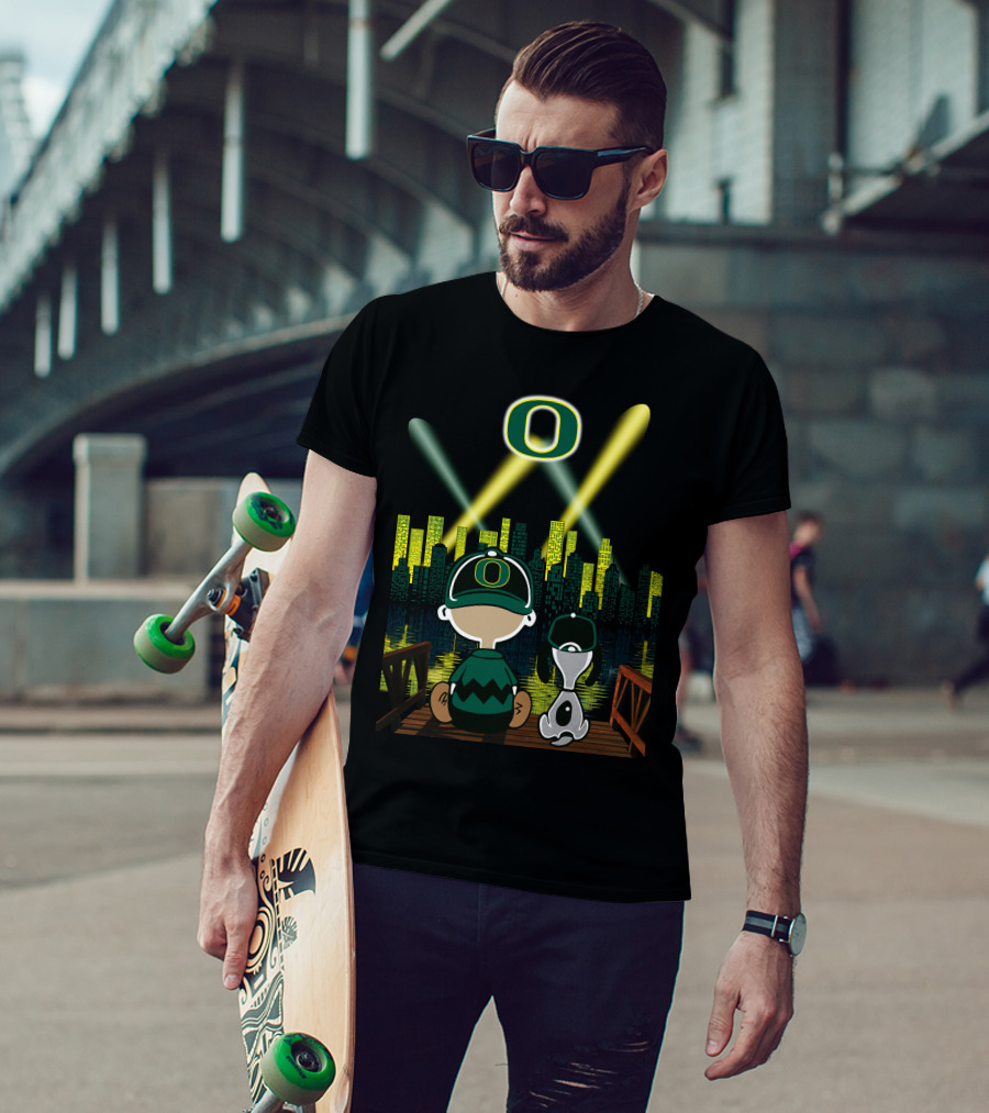 Oregon Ducks City Skyline Night Scene With O Logo And Lights T-Shirt