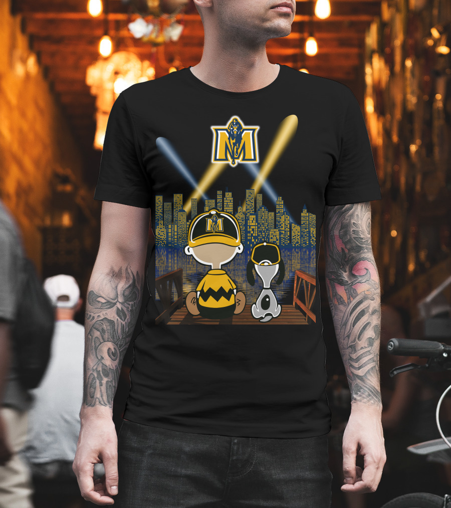 Murray State Racers City Night Skyline With Mascot And Cartoon Characters T-Shirt