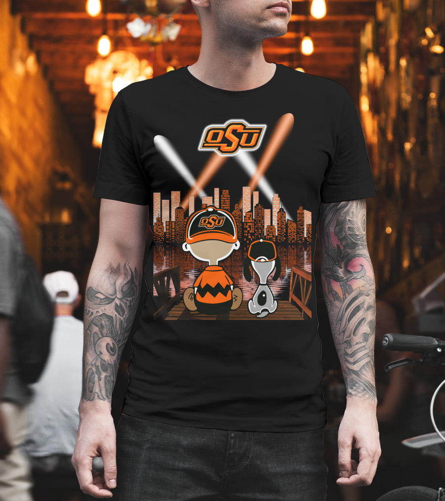Osu Oklahoma State Cowboys City By Night Skyline T-Shirt
