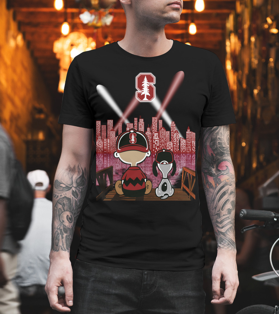 Stanford Cardinal Skyline Night With Characters And Lights T-Shirt