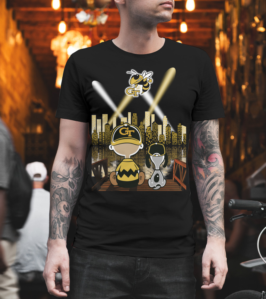 Georgia Tech Yellow Jackets City Skyline Night Reflections T-Shirt