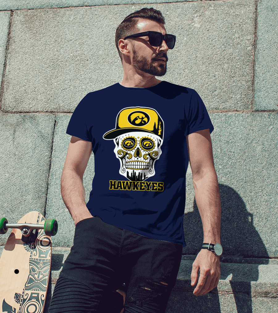 Iowa Hawkeyes Skull Cap Yellow Eyes T-Shirt