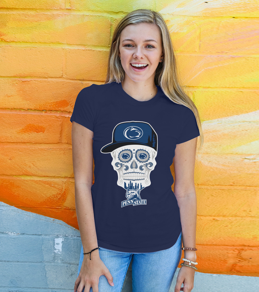 Penn State Nittany Lions Skull With Hat And City Silhouette T-Shirt