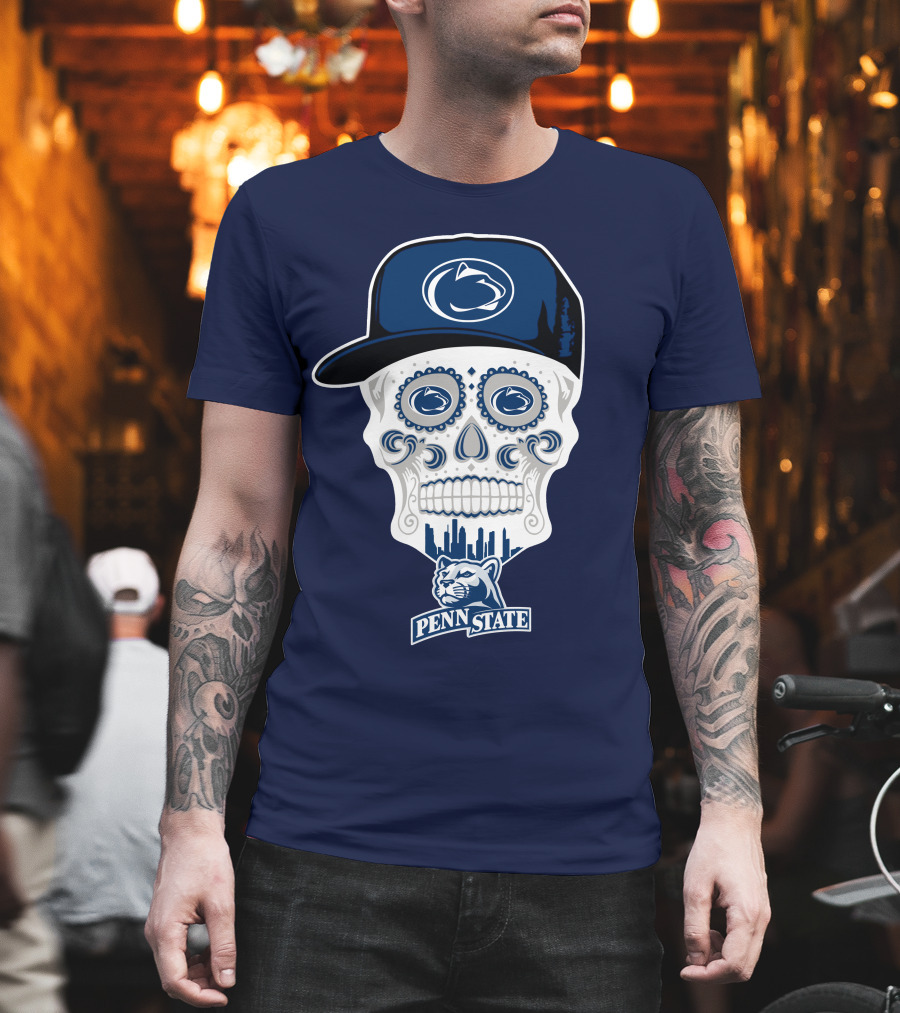 Penn State Nittany Lions Skull With Hat And City Silhouette T-Shirt