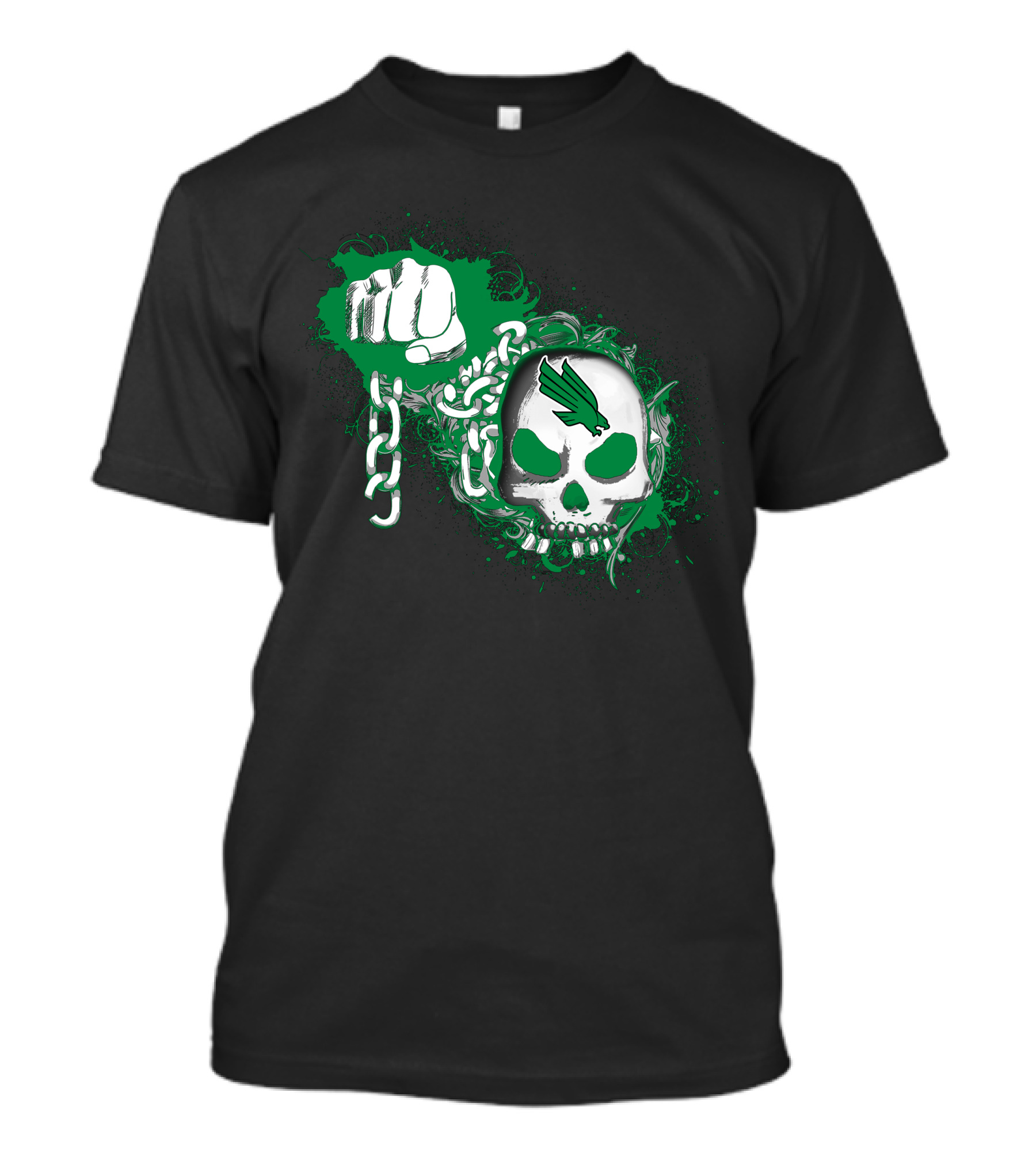 North Texas Mean Green Skull Fist And Chains T-Shirt