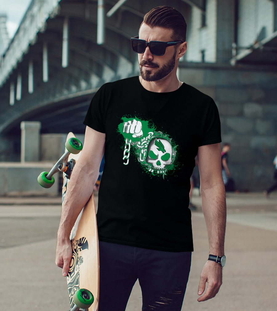 North Texas Mean Green Skull Fist And Chains T-Shirt