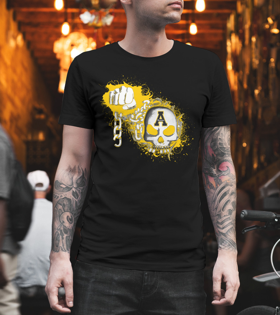 Appalachian State Mountaineers Skull And Chains Graphic With Bold Fist T-Shirt