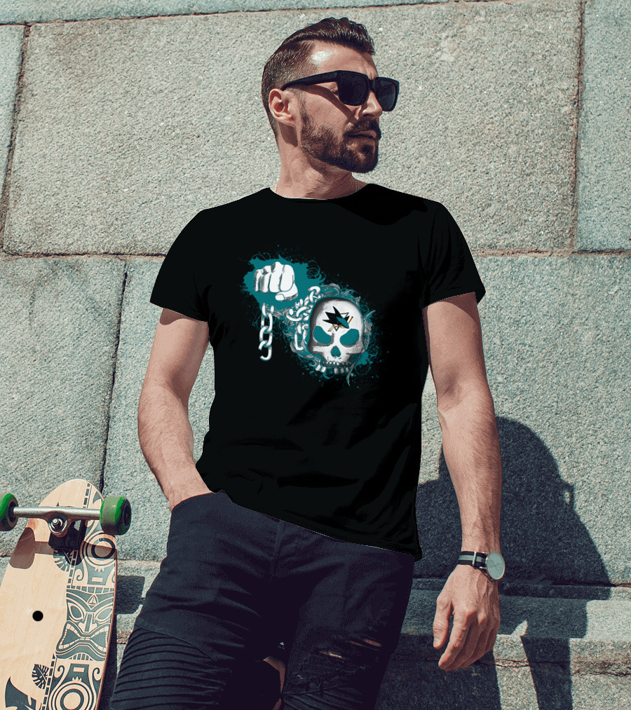 San Jose Sharks Skull Fist Chain T-Shirt