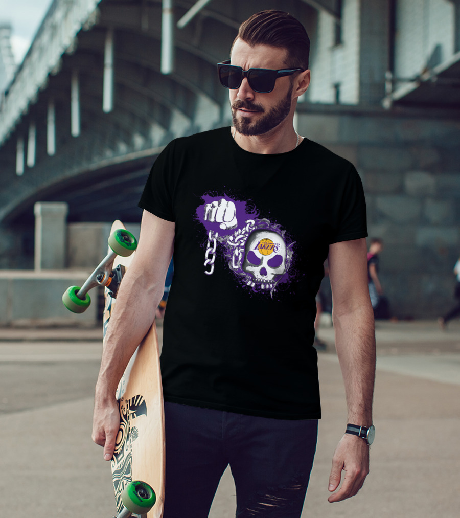 Los Angeles Lakers Skull And Chains Fist T-Shirt