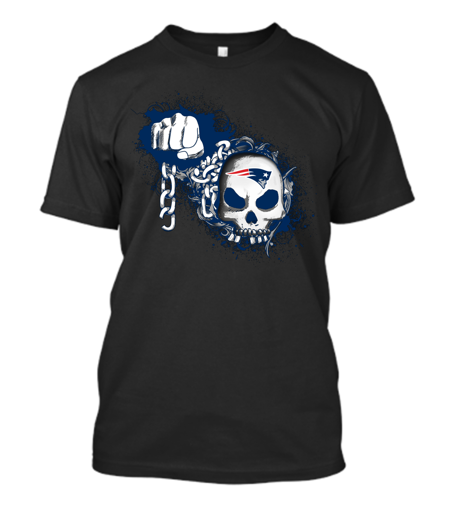 New England Patriots Skull Fist Chain T-Shirt