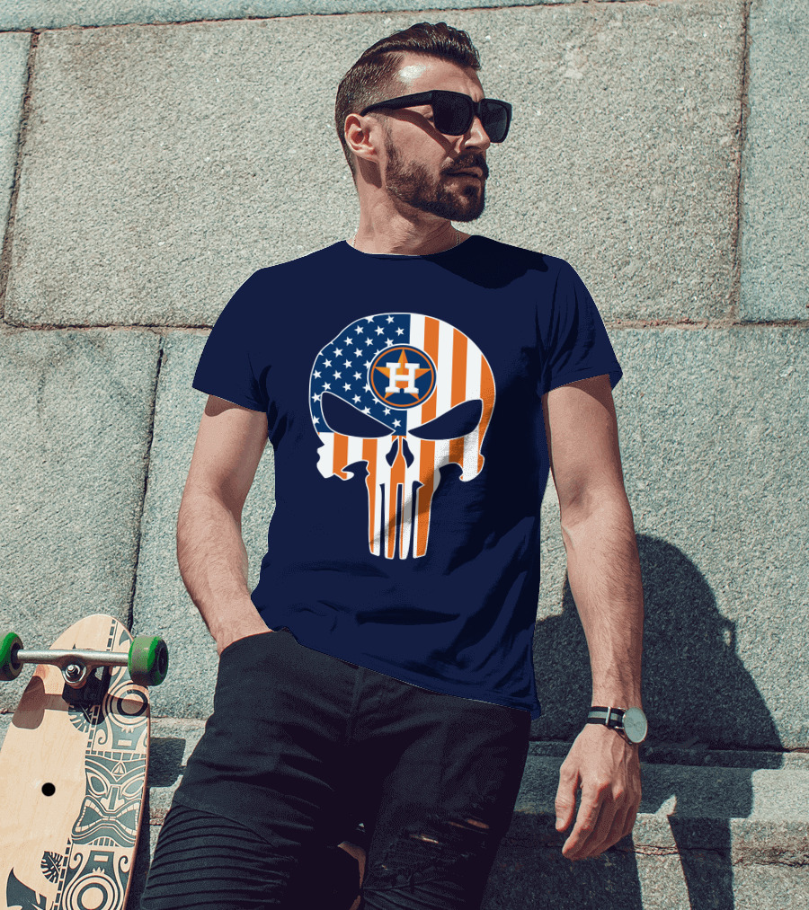 Houston Astros The Punisher American Flag Skull T-Shirt