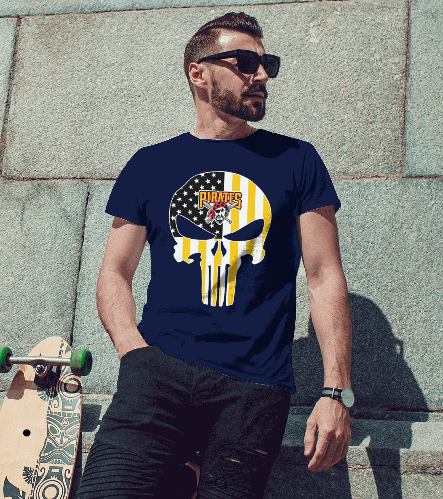 Pittsburgh Pirates Punisher Skull American Flag T-Shirt