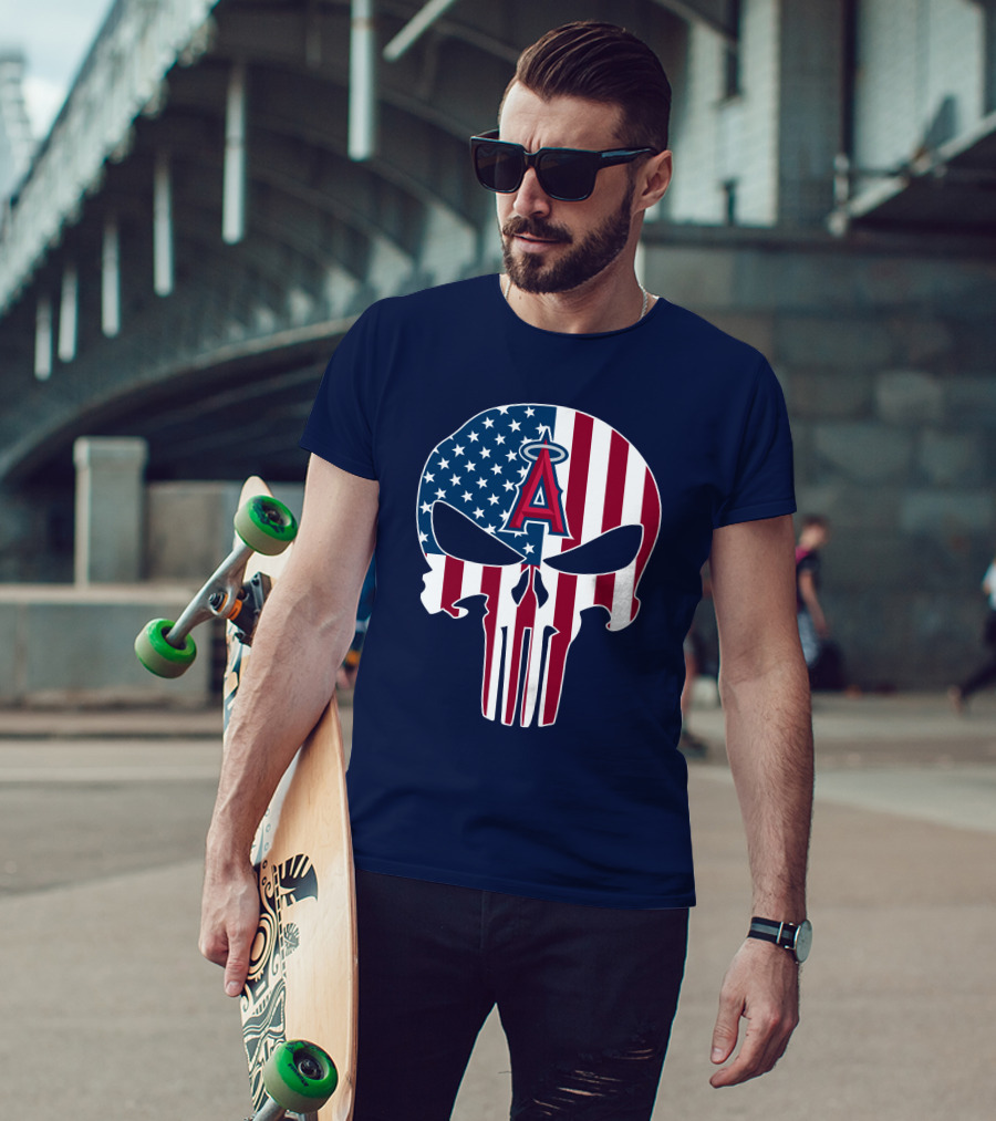 Los Angeles Angels Punisher Skull American Flag T-Shirt