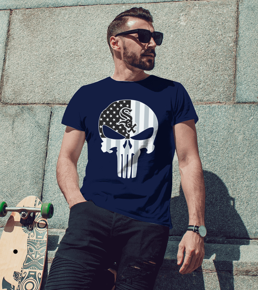 Chicago White Sox American Flag Punisher Skull T-Shirt