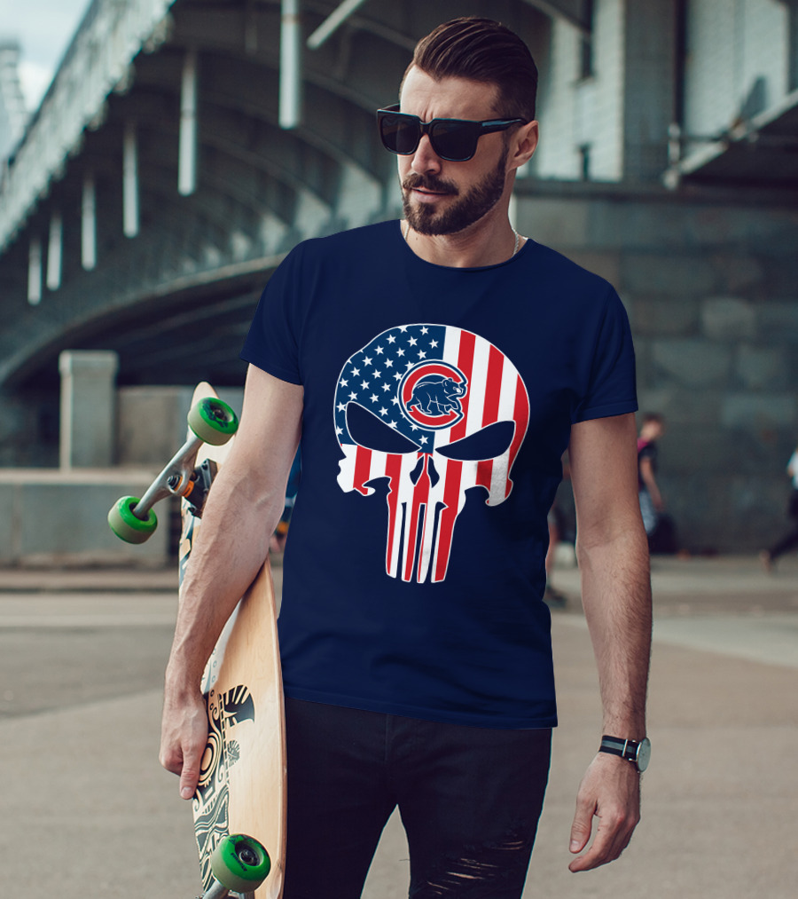 Chicago Cubs American Flag Punisher Skull T-Shirt