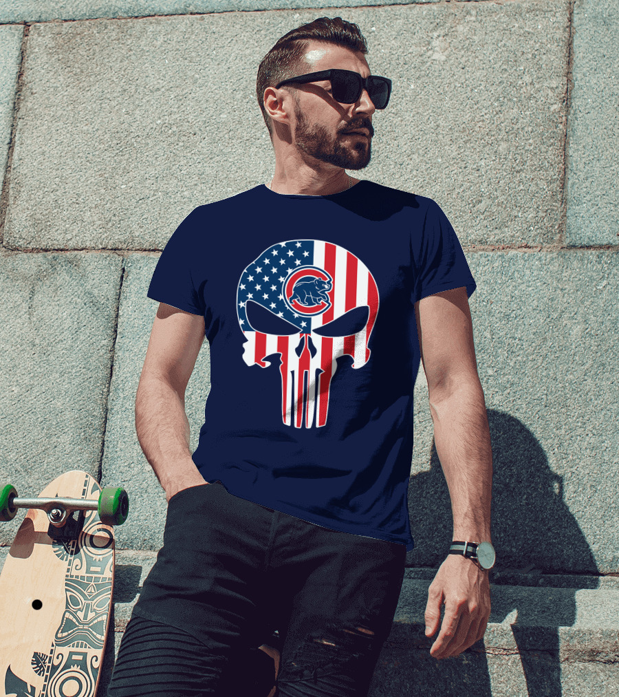 Chicago Cubs American Flag Punisher Skull T-Shirt