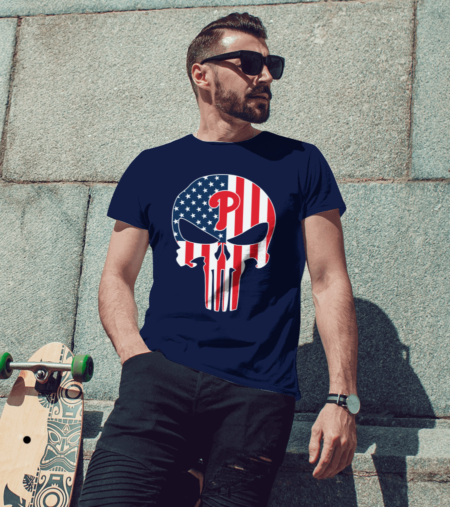 Phillies Punisher Skull American Flag T-Shirt