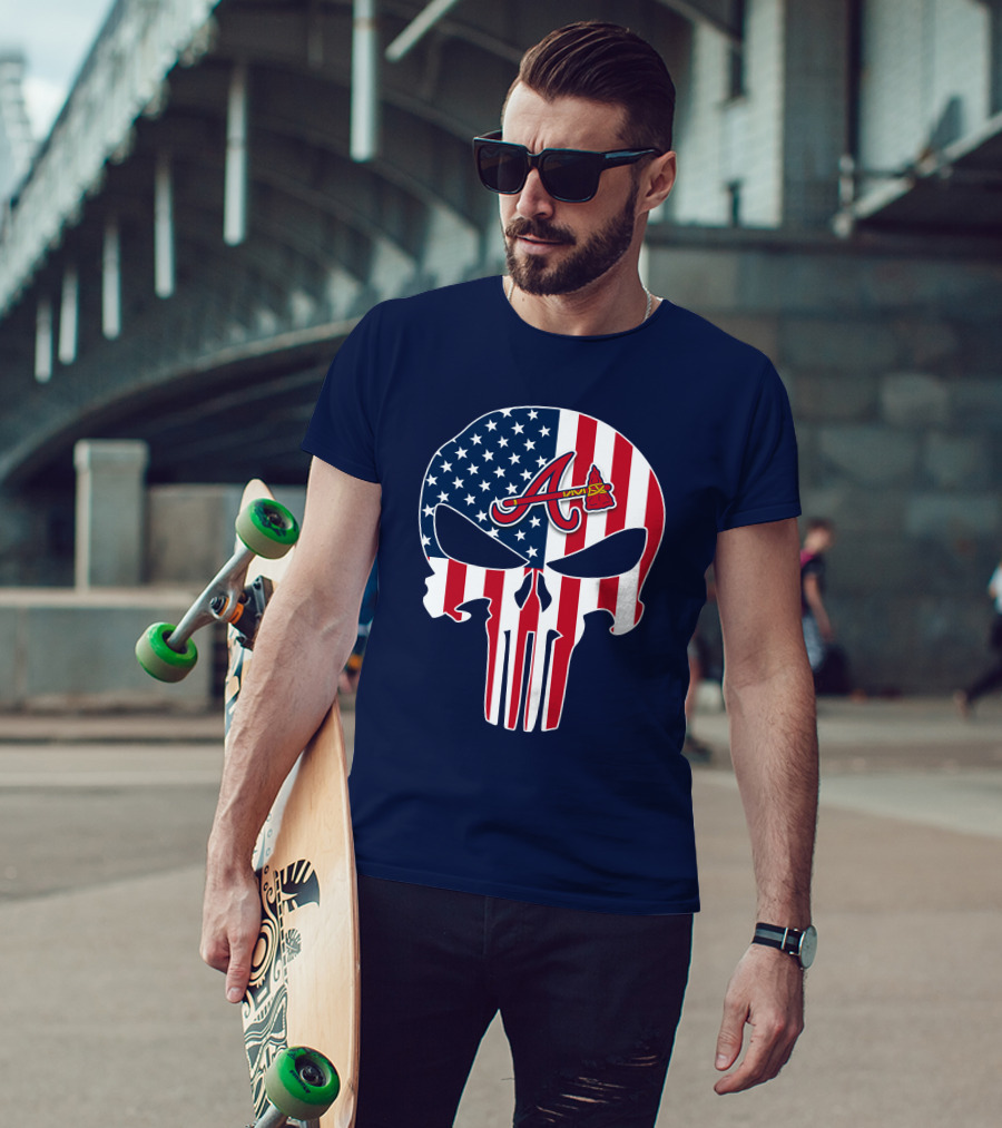 Atlanta Braves Punisher Skull American Flag T-Shirt