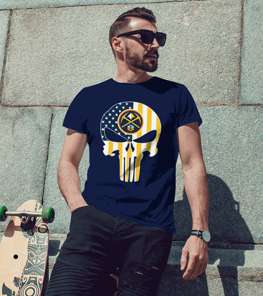 Denver Nuggets Punisher Skull American Flag T-Shirt