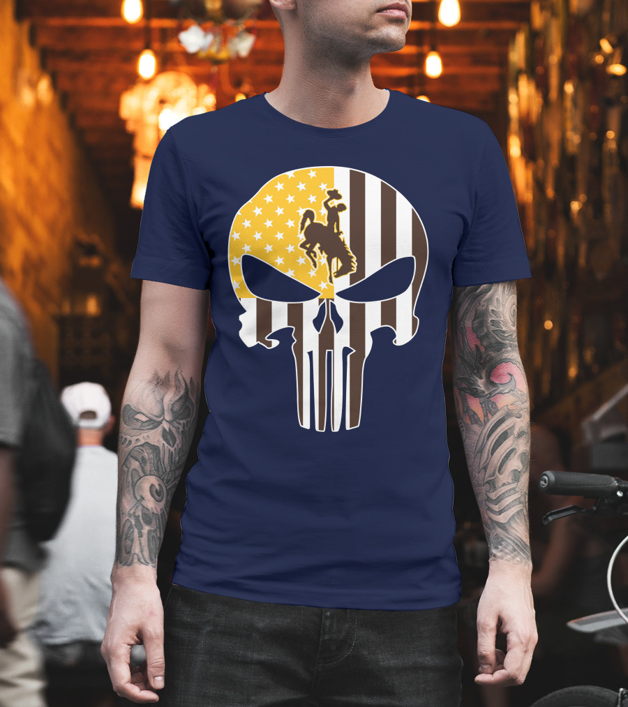 Wyoming Cowboys American Flag Punisher Skull T-Shirt