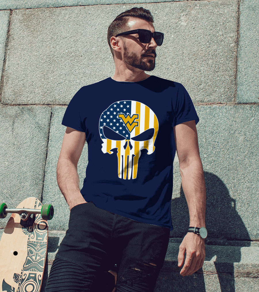 West Virginia Mountaineers The Punisher American Flag Skull T-Shirt