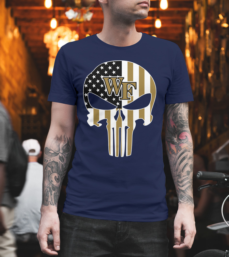 Wake Forest Wf Punisher Skull American Flag T-Shirt