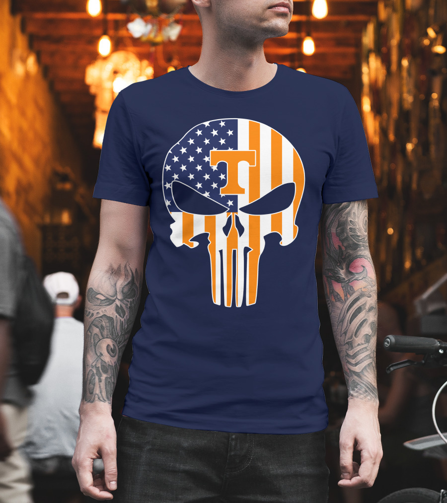 Tennessee Volunteers The Punisher American Flag Skull Icon T T-Shirt