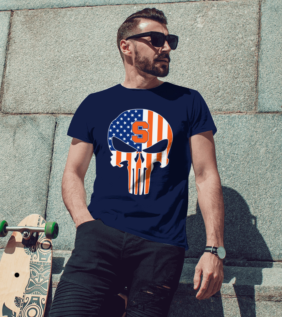 Syracuse Orange Punisher Skull American Flag Symbol T-Shirt