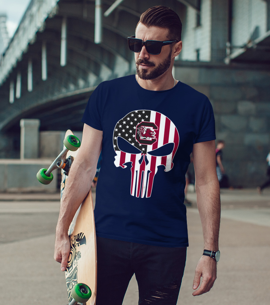 South Carolina Gamecocks The Punisher American Flag Skull T-Shirt