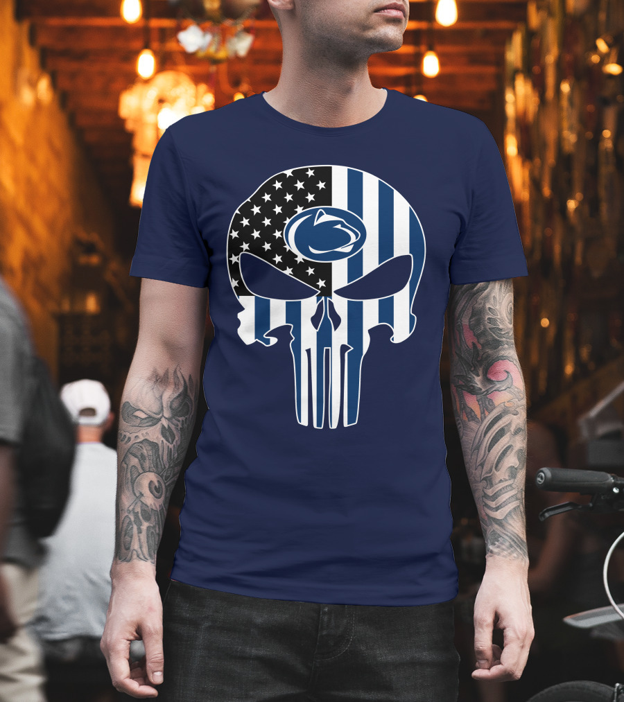 Penn State Nittany Lions The Punisher Skull With American Flag T-Shirt